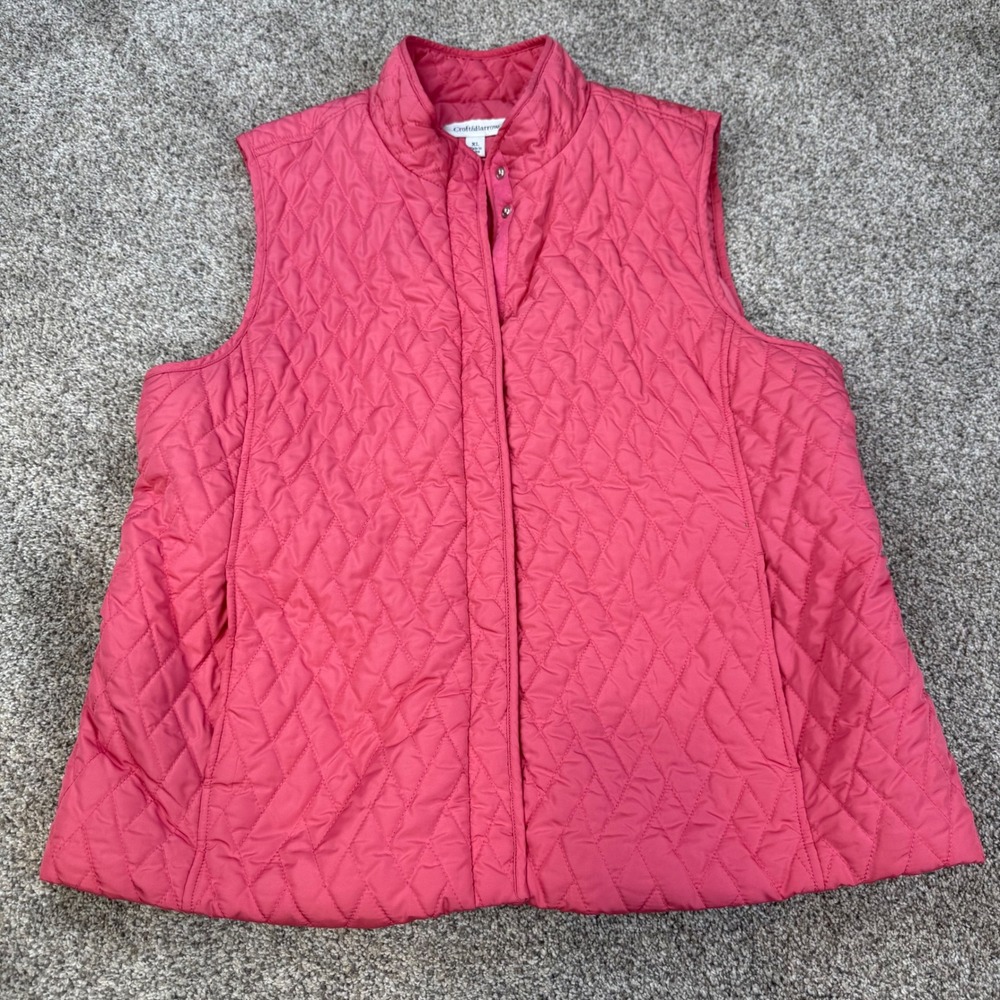 Croft & Barrow Pink Quilted Vest Womens XL Diamond Stitch‎ Snap Front Mock Neck